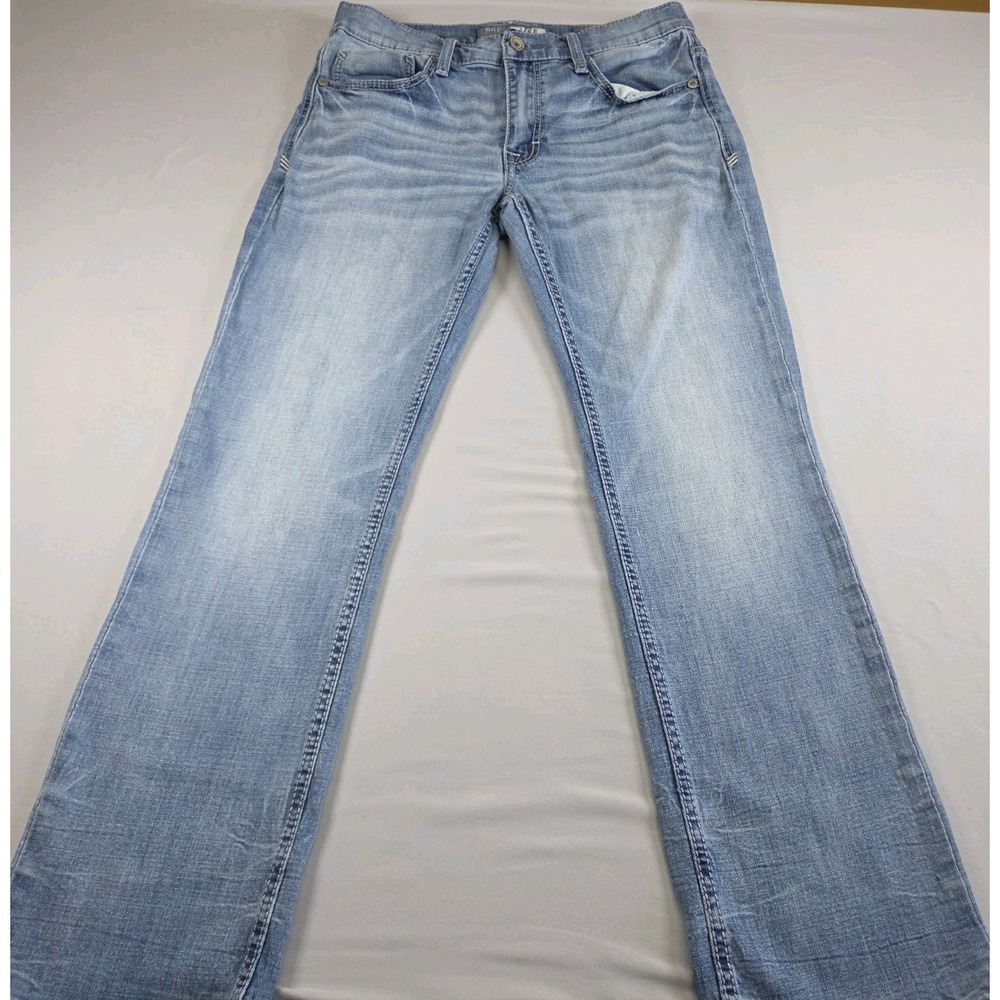 BKE Jeans Men's 31R (31x30) Jake Boot Leg Blue Straight Leg Whiskered Western